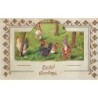 n°29923 - Carte Gaufrée - Easter Greetings - Nains ramassant des oeufs au milieu de poules