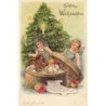 n°29929 - Carte Gaufrée - Fröhliche Weihnachten - Anges ouvrant une boite remplie de gateaux