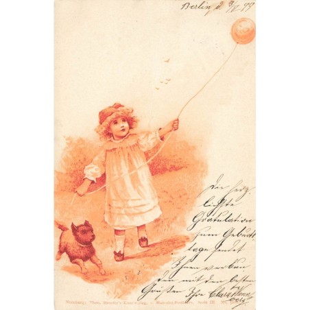 n°29935 - Fantaisie - Stroefer's -  Fillette faisant voler un ballon, un chien à ses côtés