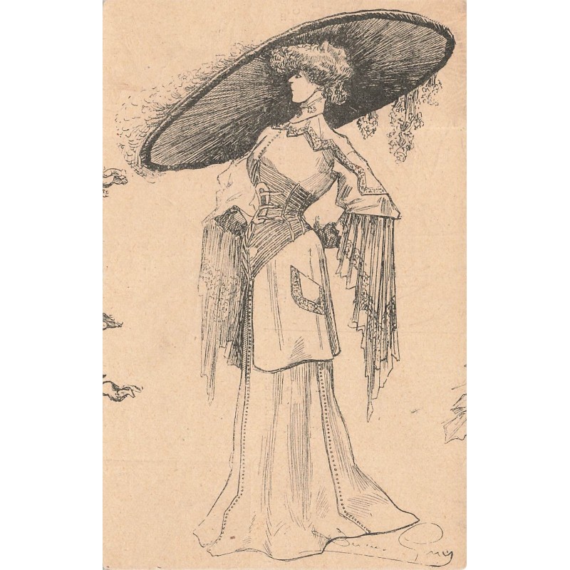 n°29956 - Illustrateur Lucien Guy - Jeune femme portant un chapeau avec un très grand bord - Mode