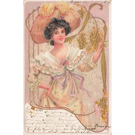 n°29958 - Carte Gaufrée - Fantaisie - Art Nouveau - Une jeune femme souriante