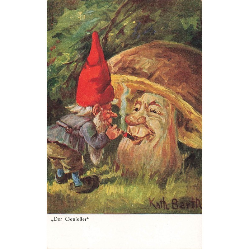 n°29961- Illustrateur Kath Barth - Der Genieber - Lutin et champignon humanisé fumant