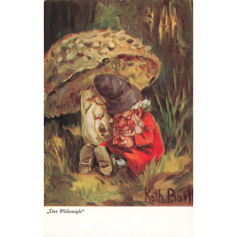 n°29962- Illustrateur Kath Barth - Der Philosoph - Lutin et champignon humanisé dormant