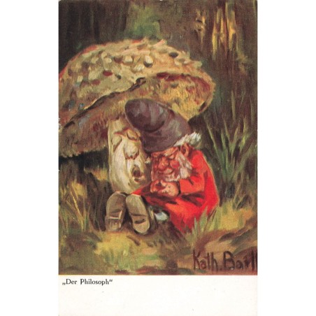 n°29962- Illustrateur Kath Barth - Der Philosoph - Lutin et champignon humanisé dormant