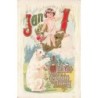 n°29967 - Carte Gaufrée - I wish you good luck - Ours blanc avec un enfant sur une cloche