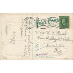 n°29967 - Carte Gaufrée - I wish you good luck - Ours blanc avec un enfant sur une cloche
