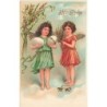 n°29972 - Carte Gaufrée - Easter Greeting - Deux anges, l'une portant des oeufs