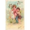 n°29975 - Carte Gaufrée - Joyeuses Pâques - Enfants et mouton