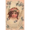 n°29976 - Pâques - Fröhliche Ostern - Portrait d'un ange portant une couronne de fleurs - violettes