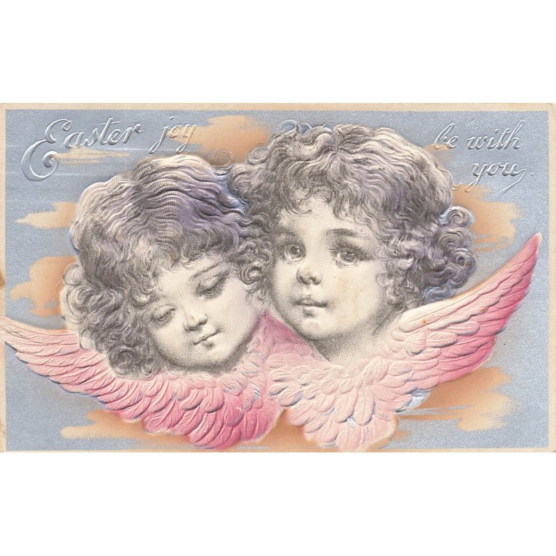 n°29977 - Carte Gaufrée - Pâques -Brundage ? -  Easter Joy be with you - Deux visages d'anges