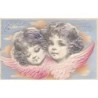 n°29977 - Carte Gaufrée - Pâques -Brundage ? -  Easter Joy be with you - Deux visages d'anges