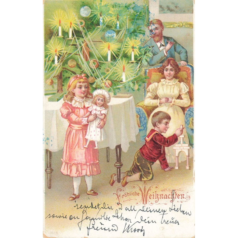 n°29979 - Noël - Fröhliche Weihnachten  - Parents regardant leurs enfants jouer, l'une avec une poupée