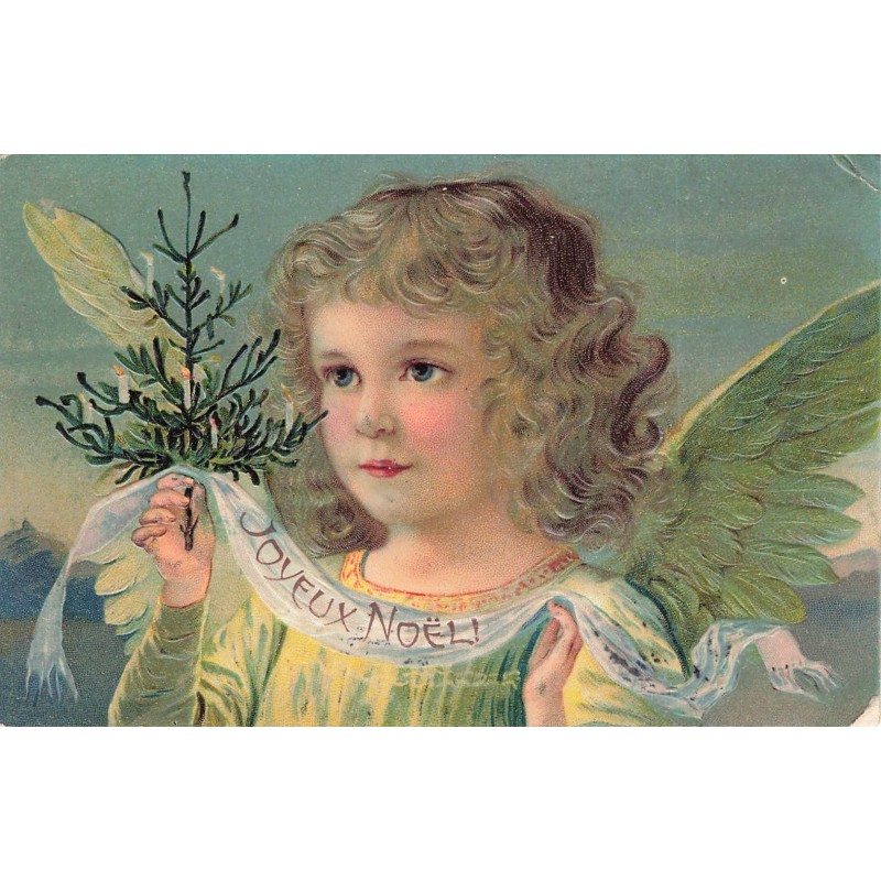 n°29983 - Carte Gaufrée - Joyeux Noël - Ange portant une petite banderolle