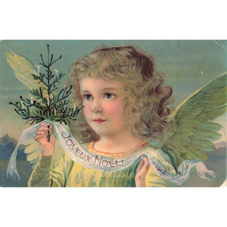 n°29983 - Carte Gaufrée - Joyeux Noël - Ange portant une petite banderolle