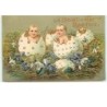 n°13719 - Carte Gaufrée - A Bright and Happy Easter - Bébés et poussin sortant d'oeufs
