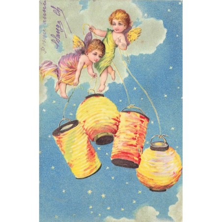 n°29994 - Carte Gaufrée - 3635 - Anges tenant des lampions