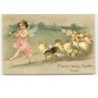 n°13724 - Carte Gaufrée - A very Happy Easter to You - Ange menant des poussins
