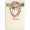 n°13728 - Carte Gaufrée - Easter Greetings - Ange dans un médaillon