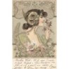 n°29967 - Carte Gaufrée - I wish you good luck - Ours blanc avec un enfant sur une cloche