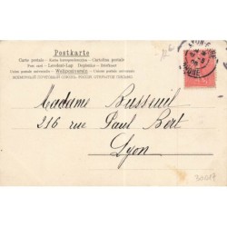 n°29967 - Carte Gaufrée - I wish you good luck - Ours blanc avec un enfant sur une cloche