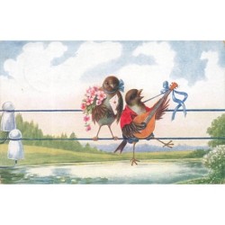 n°29971 - Illustrateur C. Horn - Pâques - Boldog Husvéti ünnepeket - Lièvres habillés peignant des oeufs