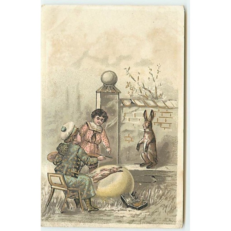 n°13732 - Fillette peignant un lapin sur un oeuf