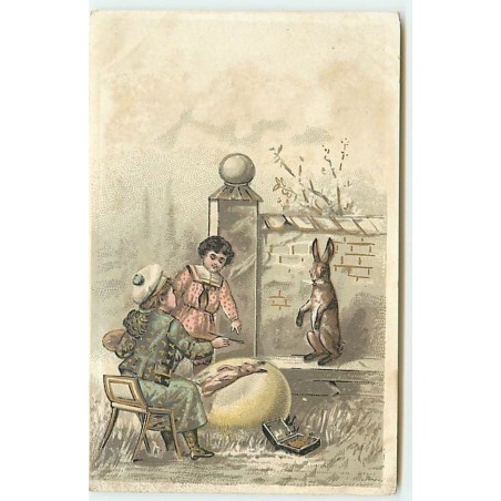 n°13732 - Fillette peignant un lapin sur un oeuf