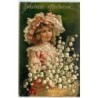 n°13743 - Carte Gaufrée - Souvenir Affectueux - Jeune fille portant un panier rempli de brins de muguet