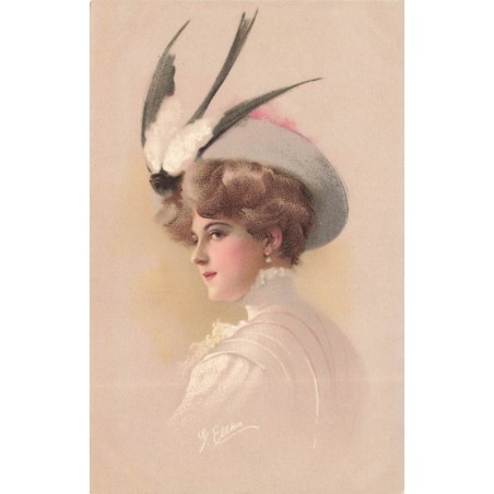 n°30007 - Illustrateur MM Vienne n°443 - Une jeune femme portant un chapeau avec des plumes en forme d'hirondelle