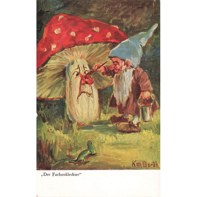 n°30011 - Illustrateur K. Barth - Der Farbenkleckser - Nain peignant le nez d'un champignon humanisé