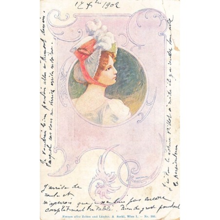 n°30015 - Illustrateur - A. Sockl - Jeune femme légèrement de dos dans un médaillon - Carte vendue en l'état