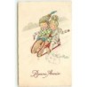 n°13754 - P. Ebner - Bonne année - Garçon et fillette sur une luge
