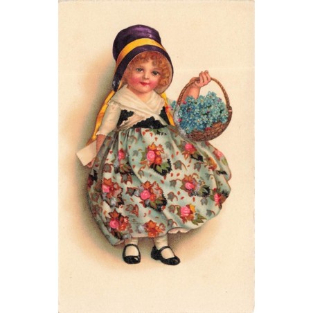 n°30049 - Clapsaddle - Jeune fille portant un panier rempli de myosotis