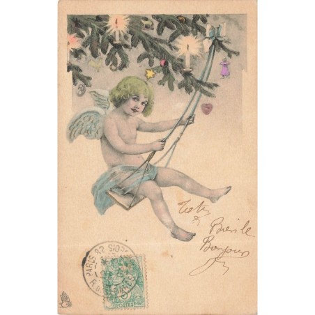 n°30050 - Raphael Tuck - Ange faisant de la balançoire sous un sapin décoré