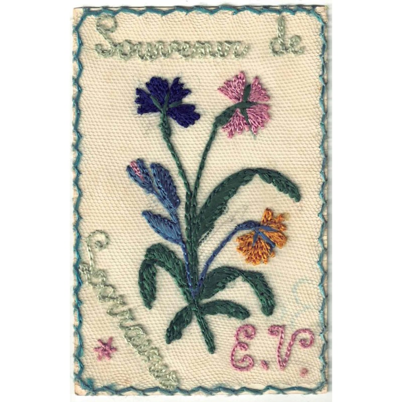 n°30052 - Carte Brodée Militaire - Souvenir de Lorraine E. V. - Fleurs