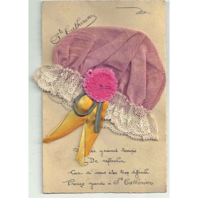 n°30053 - Sainte-Catherine - Bonnet Rose et dentelle de Sainte-Catherine