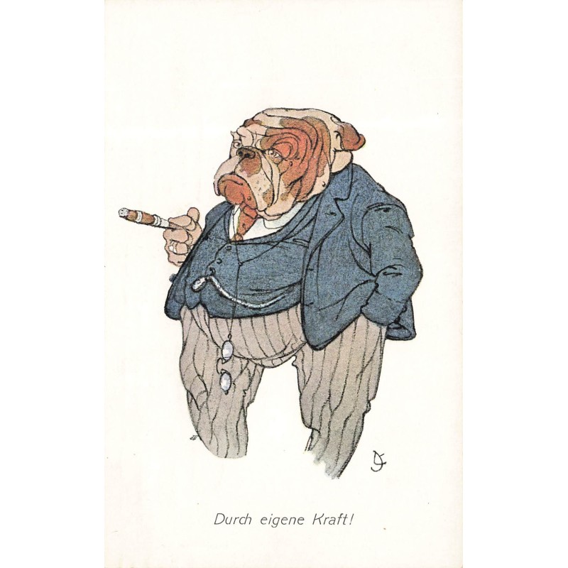 n°30055 - Illustrateur MM Vienne n°681 - Durch eigene Kraft ! - Bouledogue habillé fumant un cigare