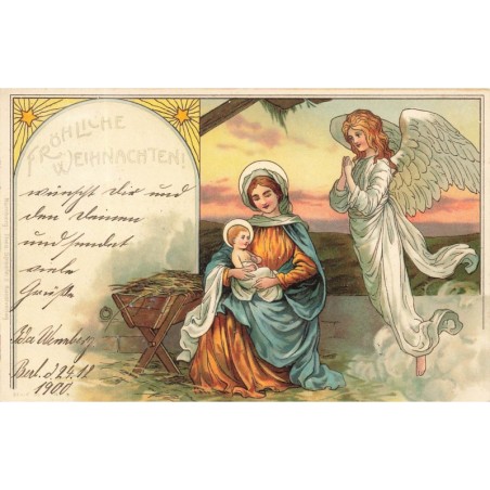 n°30062 - Stroefer's - Fröhliche Weihnachten - Ange veillant sur Marie portant un bébé