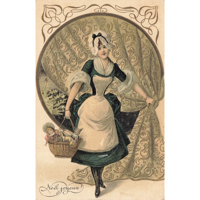 n°30065 - Noël Joyeux - Jeune servante portant des poupées dans un panier