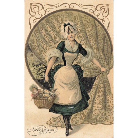 n°30065 - Noël Joyeux - Jeune servante portant des poupées dans un panier