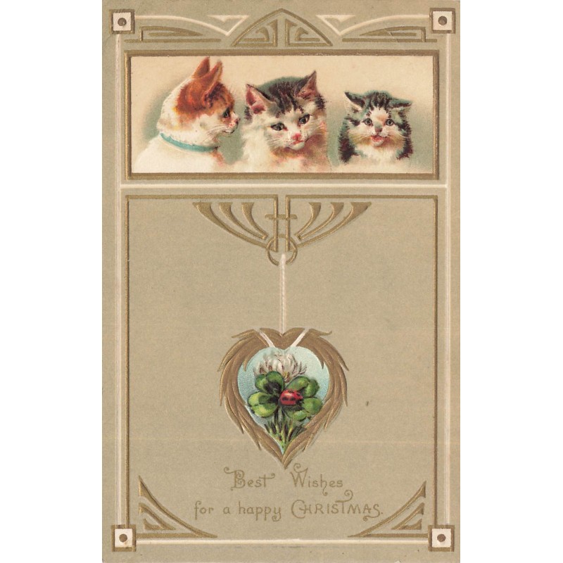 n°30071 - Carte Gaufrée - Noël - Best Wishes for a happy Christmas - Chats