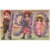 n°30077 - Carte Gaufrée - A Happy New Year 1910 - Enfants - Violettes