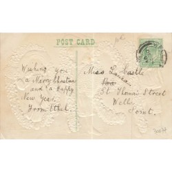 n°30077 - Carte Gaufrée - A Happy New Year 1910 - Enfants - Violettes