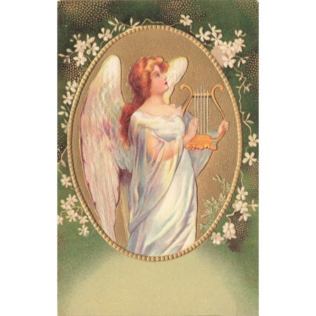 n°30088 - Carte Gaufrée - Clapsaddle - Ange jouant de la lyre dans un médaillon