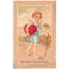 n°30094 - Carte Gaufrée - Ange se promenant avec un coeur et un arc