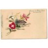 n°30104 - Carte Brodée - Paris Exposition 1900 - Souvenir du Village Suisse - Blason, Edelweis, et un châlet