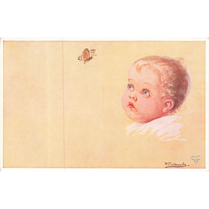 n°30107 - Illustrateur - Fialkowska Wally - Bébé regardant un papillon