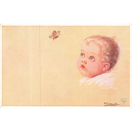 n°30107 - Illustrateur - Fialkowska Wally - Bébé regardant un papillon