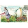 n°30112 - Carte Gaufrée - Joyeuses Pâques - Jeune fille tirant un gros oeuf