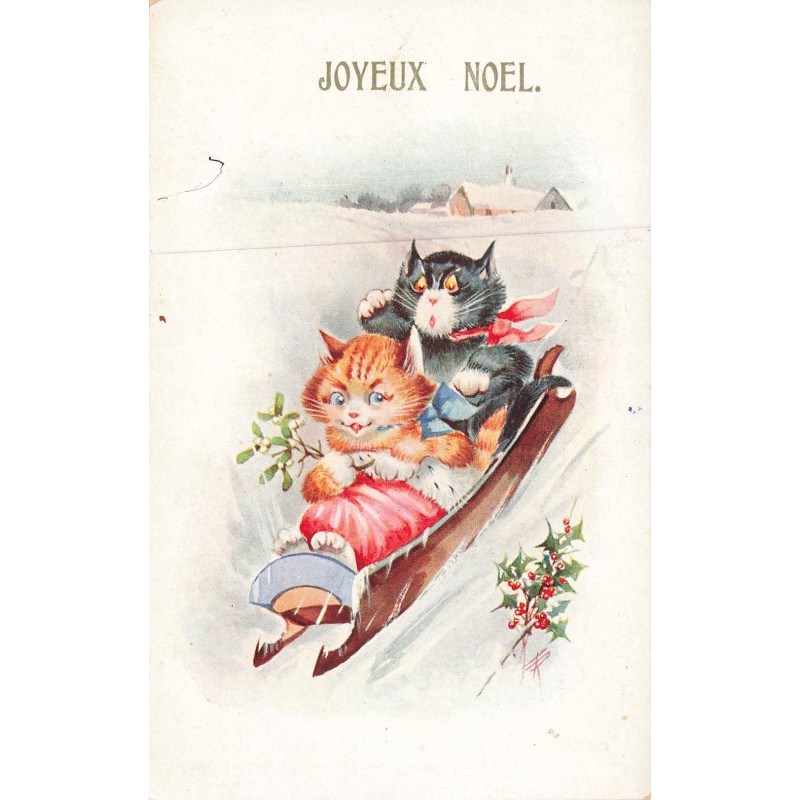 n°30114 - Joyeux Noël - Chats habillés dans une luge